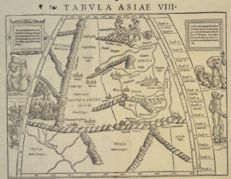 Black and white map of India and Central Asia reproduced around 1540, 'Tabula Asiae VIII' 